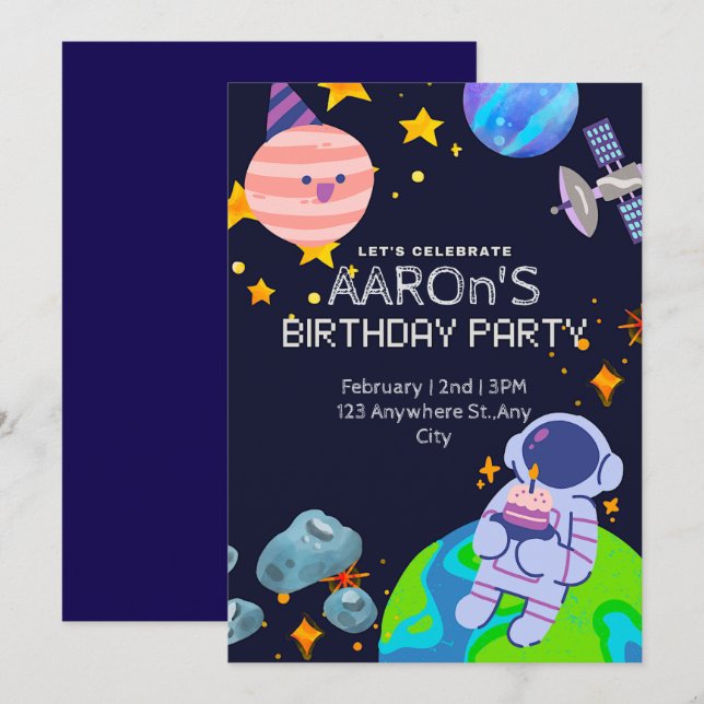 Space-Themed Birthday Party  Invitation (Front/Back)