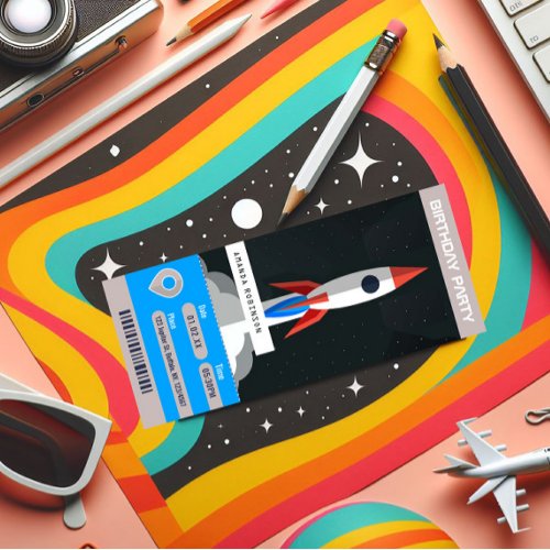 Space Themed Birthday Party Travel Ticket Invitation