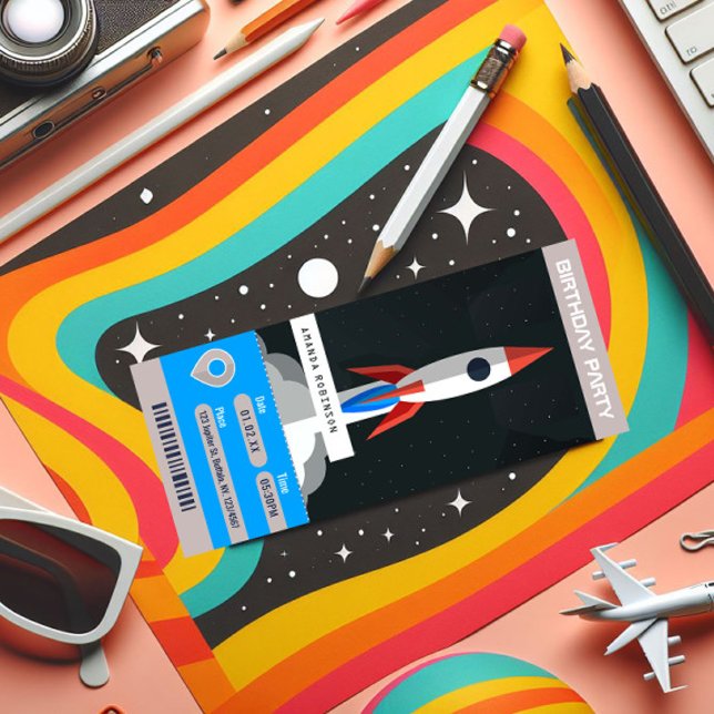 Space Themed Birthday Party Travel Ticket Invitation (Space Ticket Birthday Party Invitation)
