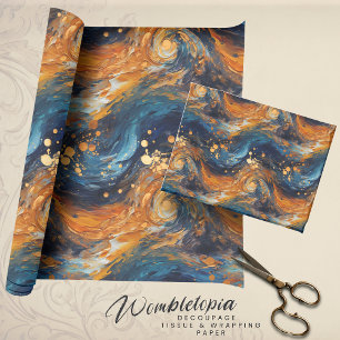 Space Themed  Blue And Gold Abstract Modern  Wrapping Paper
