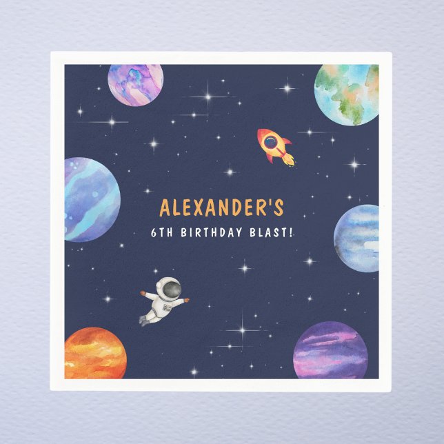 Space Themed Cute Birthday Party Watercolor Napkins (Creator Uploaded)