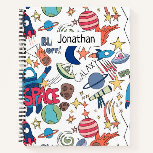Space Themed Doodle For Kids Personalized Name Notebook