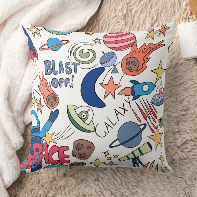 Space Themed Doodle Graphics For Kids  Throw Pillow (Blanket)