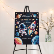 Space-Themed Foam Board for First Birthday Celebra