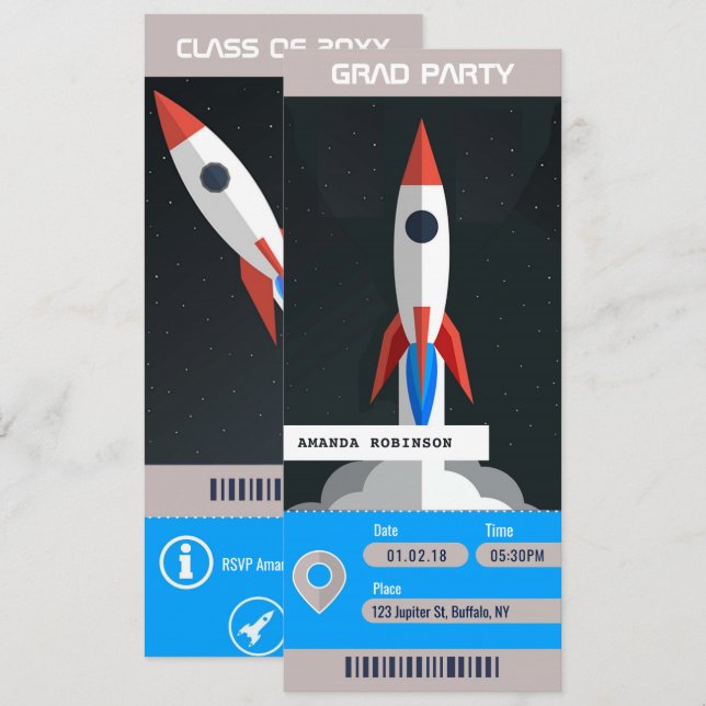 Space Themed Graduation Party Travel Ticket Invitation (Front/Back)