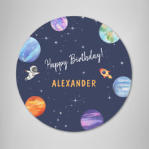 Space Themed Happy Birthday Watercolor
