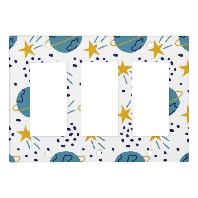 space-themed pattern planets stars cosmic elements light switch cover (Front)