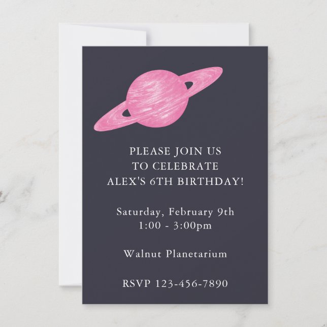 Space Themed Planet Party in Blue and Pink Invitation (Front)