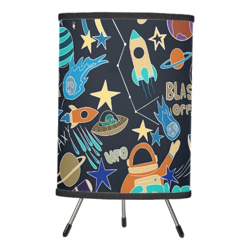 Space Themed Planets Stars Doodle Tripod Lamp