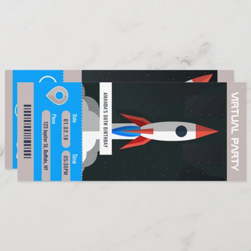 Space Themed Virtual Birthday Party Travel Ticket Invitation