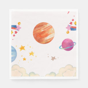 Space Themed Watercolor Design - Light Napkins