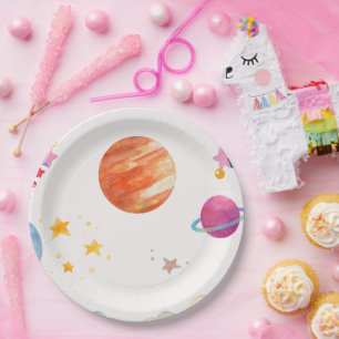Space Themed Watercolor Design - Light Paper Plates