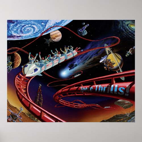 Space Thrills Cosmic Roller Coaster Artist Concept Poster