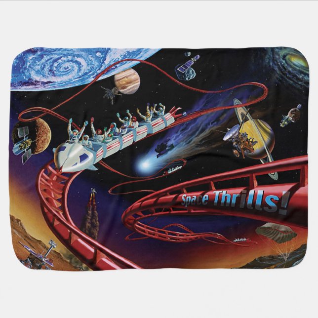 Space Thrills Cosmic Roller Coaster Artist Concept Swaddle Blanket (Horizontal)