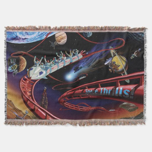 Space Thrills Cosmic Roller Coaster Artist Concept Throw Blanket