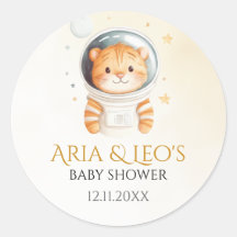 Space Tiger Baby Shower Favor Stickers