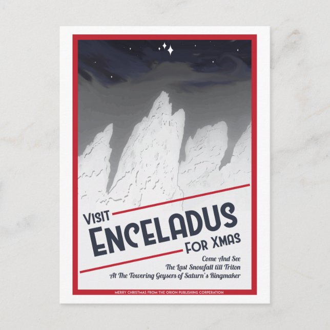 Space Travel Christmas Postcard - Enceladus (Front)