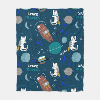 Space traveling cats and bears fleece blanket