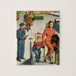 Space Traveller Jigsaw Puzzle<br><div class="desc">Artist: Amos Sewell | Boy in space helmet boards airplane with mother</div>