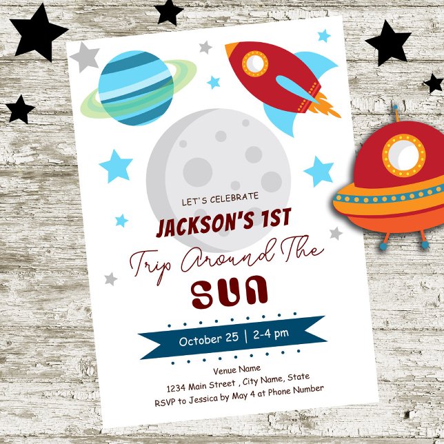 Space Trip Around the Sun 1st Birthday  Invitation (Creator Uploaded)