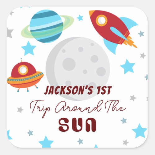 Space Trip Around the Sun 1st Birthday  Square Sticker