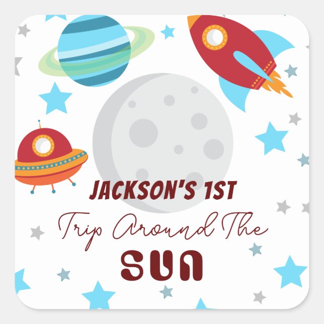 Space Trip Around the Sun 1st Birthday  Square Sticker (Front)