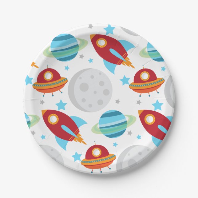 Space Trip Around the Sun Pattern Paper Plates (Front)