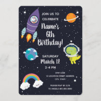 Space Unicorn Dinosaur Galaxy Birthday Party Invitation