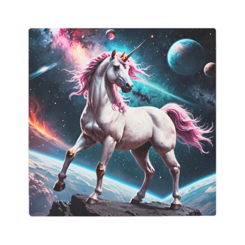 Space Unicorn Metal Print