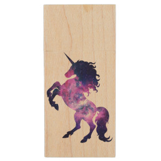 Space unicorn wood USB flash drive