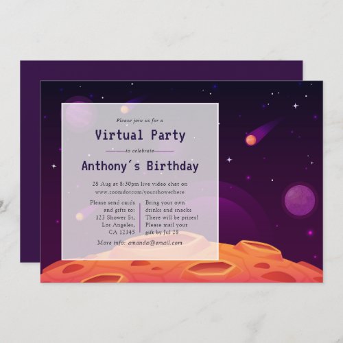 Space Virtual Birthday Party Invitation