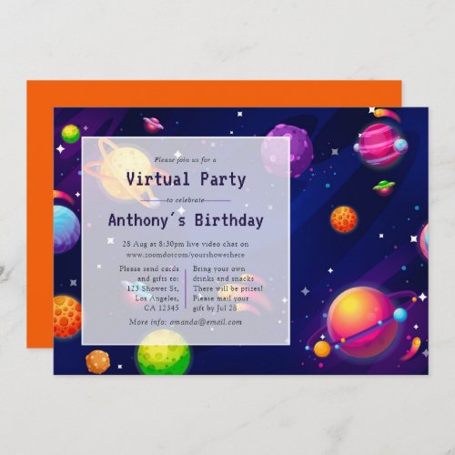 Space Virtual Birthday Party Invitation