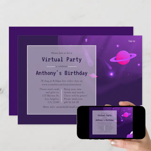 Space Virtual Reality Birthday Party Invitation Zazzle