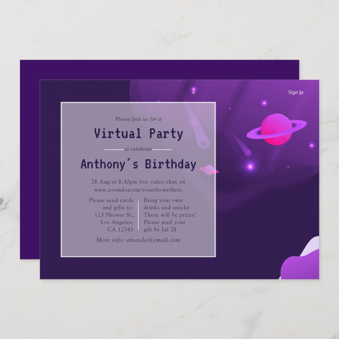 Space Virtual Reality Birthday Party Invitation Zazzle