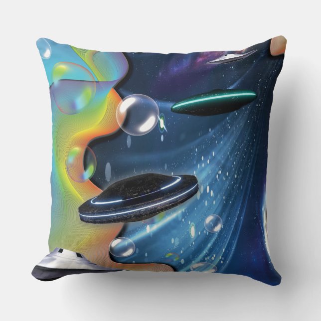 Space visitors throw pillow (Front)