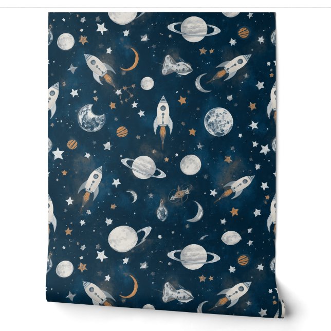 Space Wallpaper | Nursery Accent Wall (Unrolling)