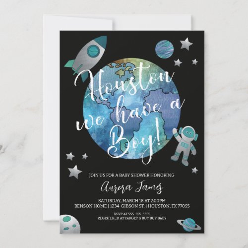  Space Watercolor Baby Shower Invitation