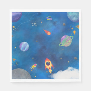 Space Watercolor Design - Dark Blue Napkins