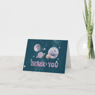 Space Watercolor planets purple and blue birthday Thank You Card