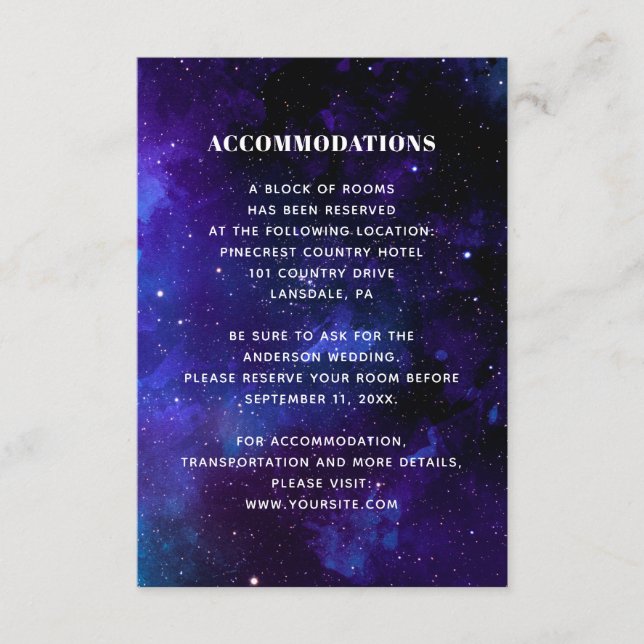 Space wedding accommodations. Night stars. Modern Enclosure Card (Front)