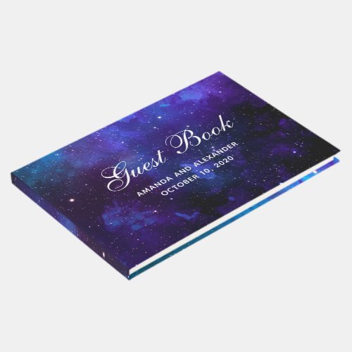 Space wedding Night stars Modern navy galaxy Guest Book