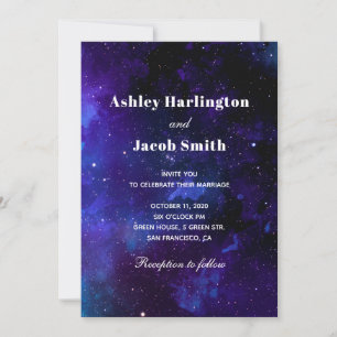 Space wedding. Night stars. Modern navy galaxy Invitation