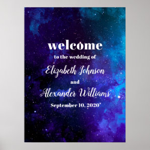 Space welcome sign print. Night wedding. Universe
