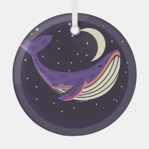 Space whale: colorful illustrated portrait. glass ornament