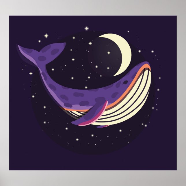 Space whale: colorful illustrated portrait. poster (Front)