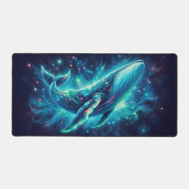 Space Whale, Eye-Catching Neon Animals Desk Mat (Front)