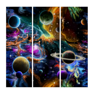 Space with Nebula's and Planets Triptych