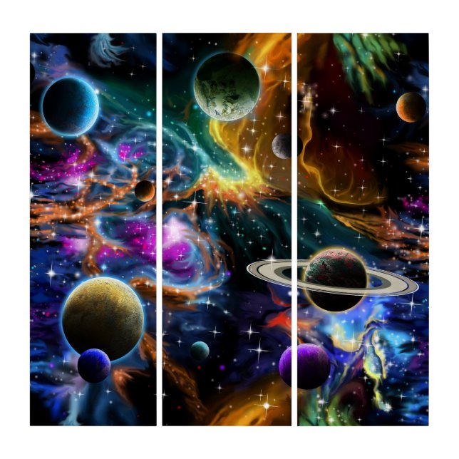 Space with Nebula's and Planets Triptych (Front)