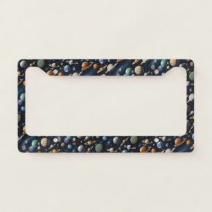 Space With Planets Moons Asteroids And Galaxies License Plate Frame
