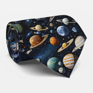 Space With Planets Moons Asteroids And Galaxies Neck Tie